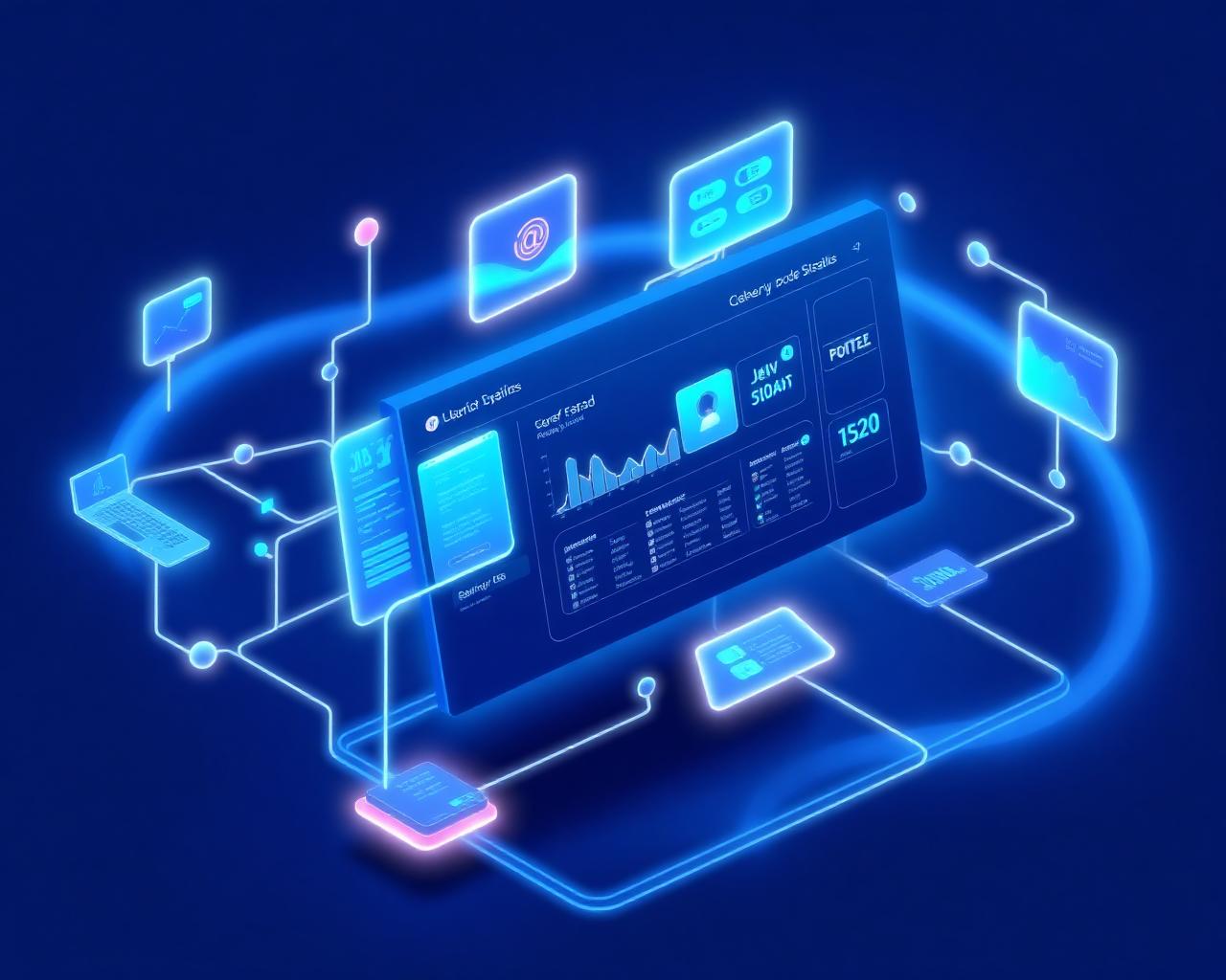 Modern website dashboard and server infrastructure illustration